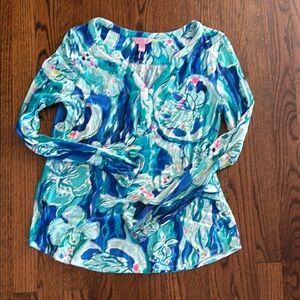 Lilly Pulitzer Aqua and Blue Floral Blouse